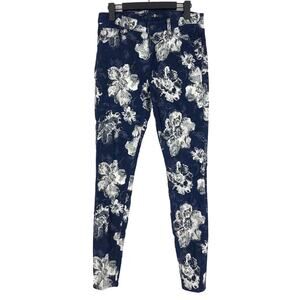 7 for All Mankind Skinny Jeans Womens 27 Blue White Floral Stretch Jacquard